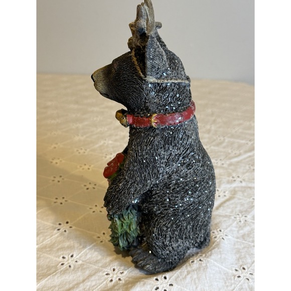 Black Bear Reindeer Christmas Figurine – Holding Wreath 8 Inch - Picture 4 of 6